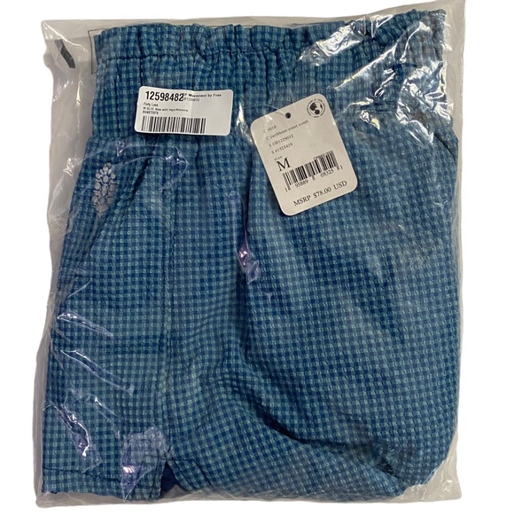 Free People FP Movement Forty Love Shorts Blue Teal Plaid Pattern Pockets Medium - Picture 2 of 8